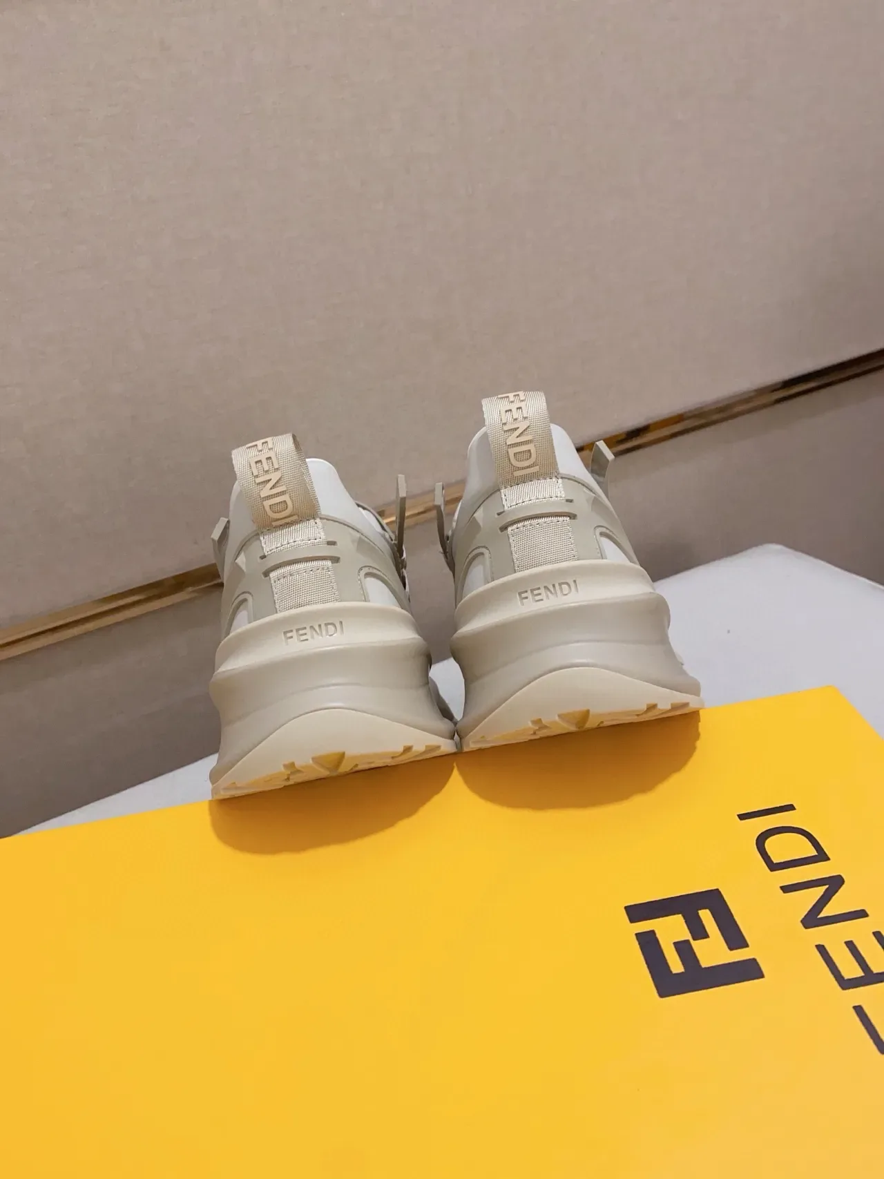 Fendi Flow Beige White Sole Layered Strap Overlays Chunky Sneakers 3