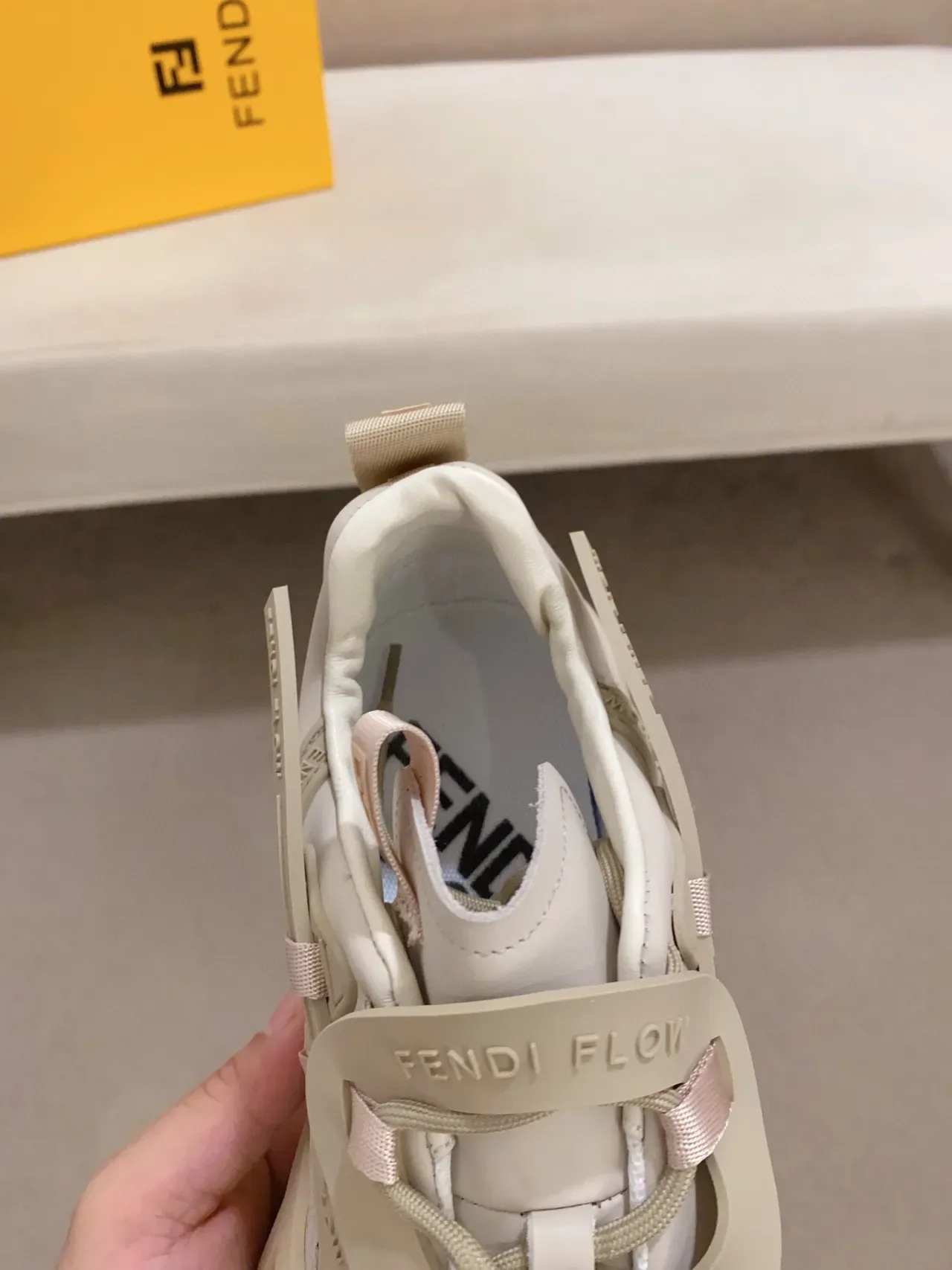 Fendi Flow Beige White Sole Layered Strap Overlays Chunky Sneakers 4