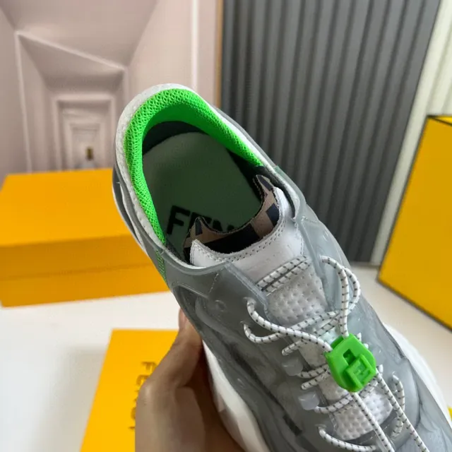 Fendi Cinza Verde Sola Esculpida Camada de Malha e Sintético Superior Tênis Chunky 2