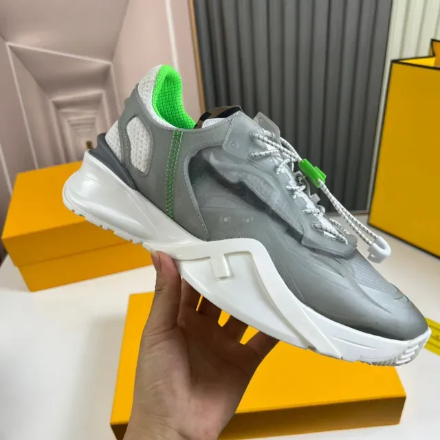 Fendi Cinza Verde Sola Esculpida Camada de Malha e Sintético Superior Tênis Chunky 4
