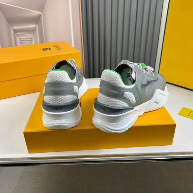 Fendi Cinza Verde Sola Esculpida Camada de Malha e Sintético Superior Tênis Chunky 6
