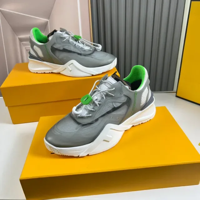 Fendi Cinza Verde Sola Esculpida Camada de Malha e Sintético Superior Tênis Chunky 7