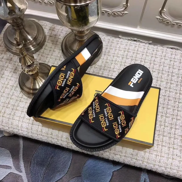 Fendi Logo-Repeat Slides Black Orange Strap Molded Rubber Sole Slippers 3