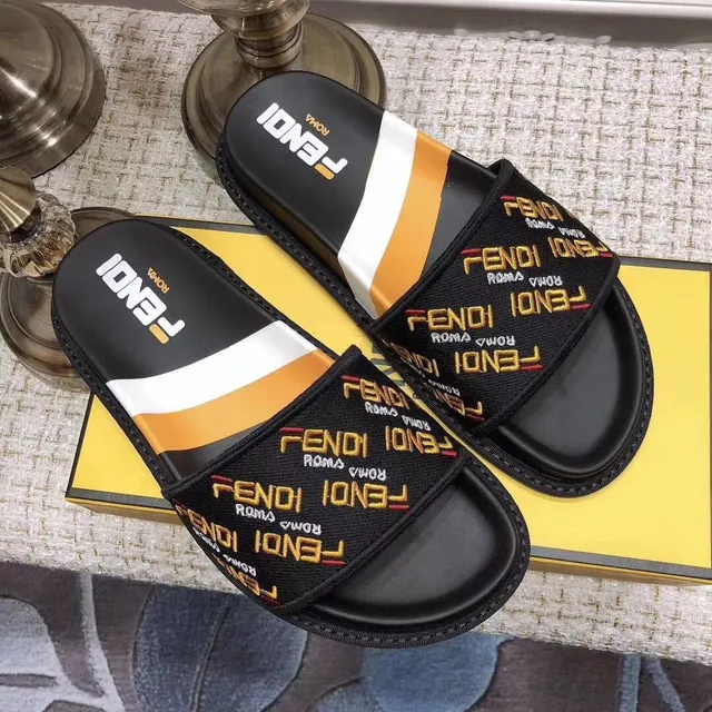 Fendi Logo-Repeat Slides Black Orange Strap Molded Rubber Sole Slippers 4