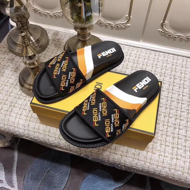 Fendi Logo-Repeat Slides Black Orange Strap Molded Rubber Sole Slippers 5
