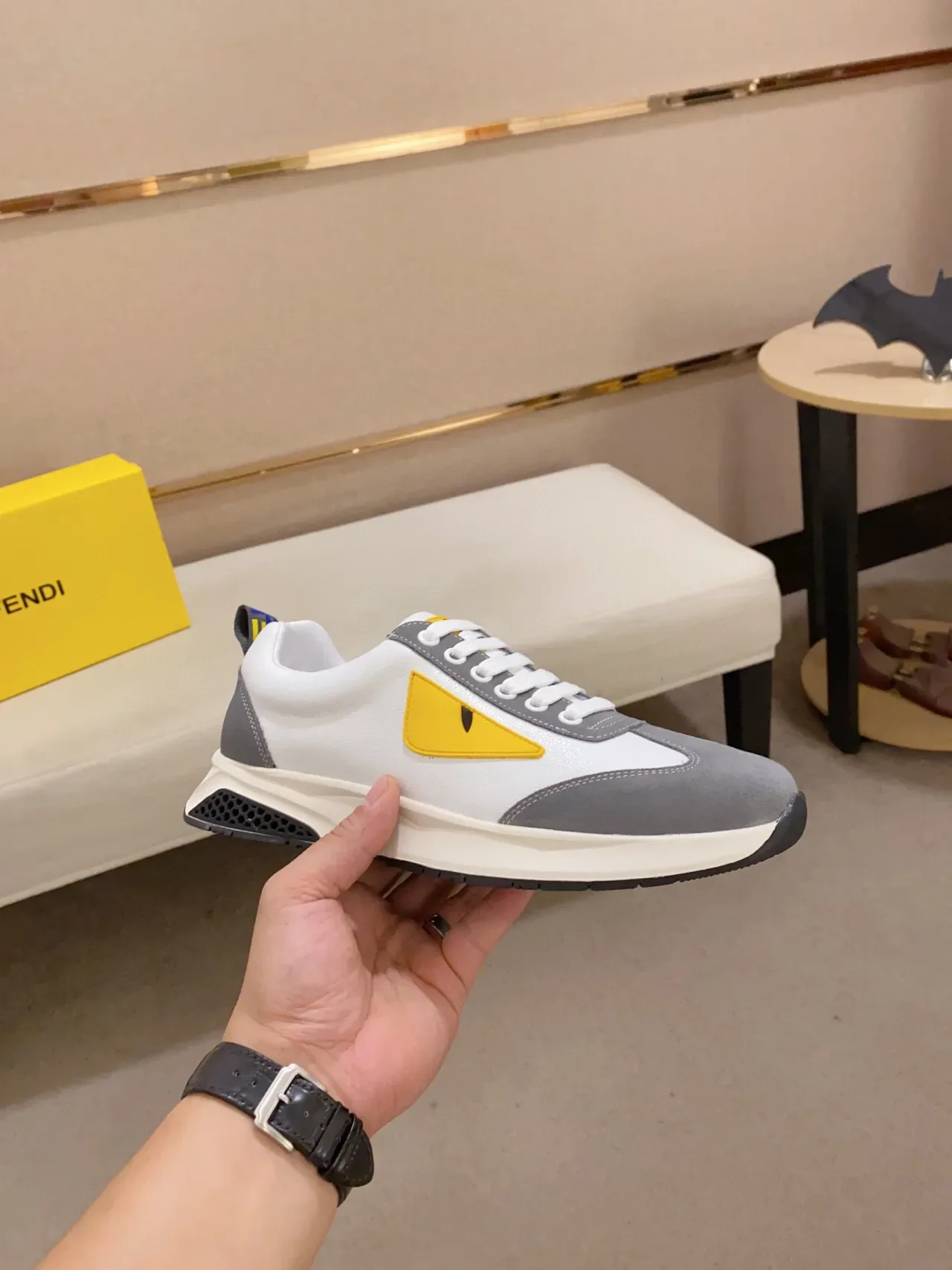 Fendi Mania সাদা ধূসর হলুদ Monster Eye লাইফস্টাইল স্নিকার্স 7