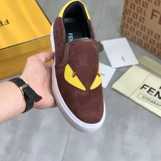 Fendi Monster Eye Brown and Yellow Suede Slip-On Lifestyle Sneakers — Fendi Lifestyle Sneakers photo from the Yupoo catalog