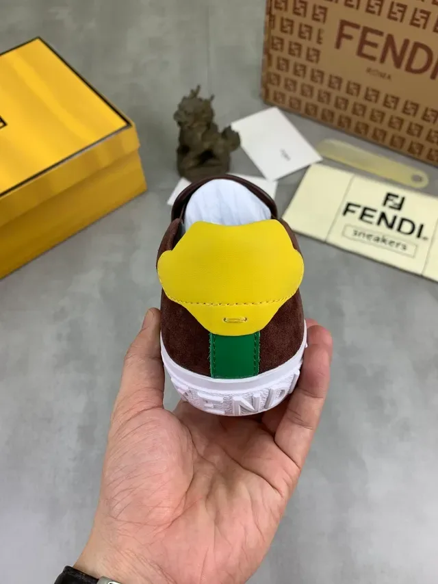 Fendi Monster Eye Brown and Yellow Suede Slip-On Lifestyle Sneakers 3