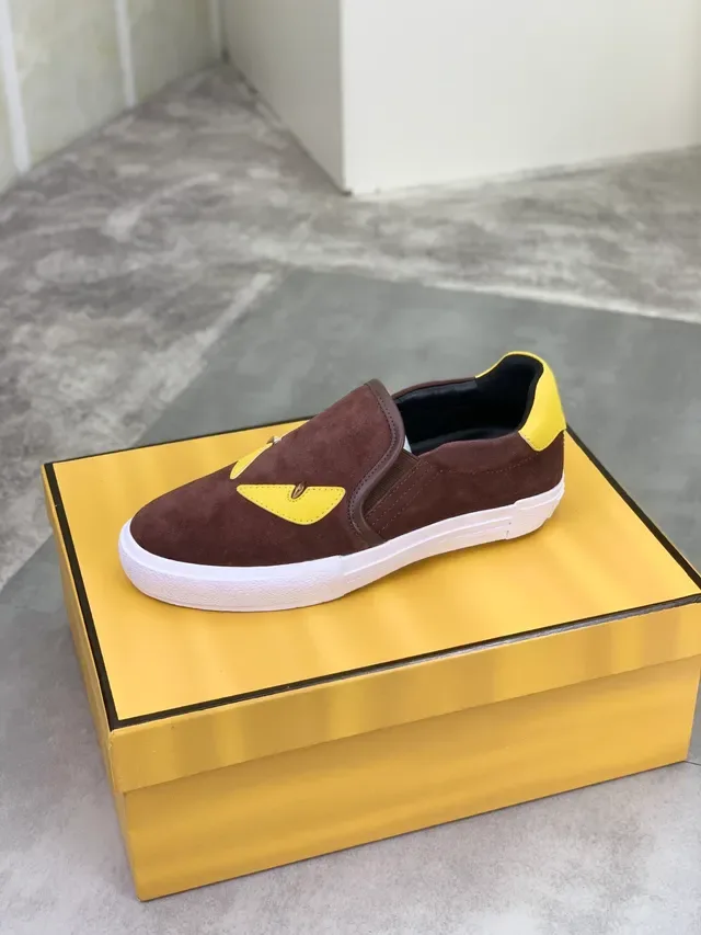 Fendi Monster Eye Brown and Yellow Suede Slip-On Lifestyle Sneakers 4