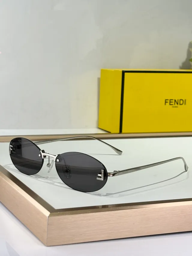 Fendi Oval Beige Brown Lens Thin Metal Frame Sunglasses 2
