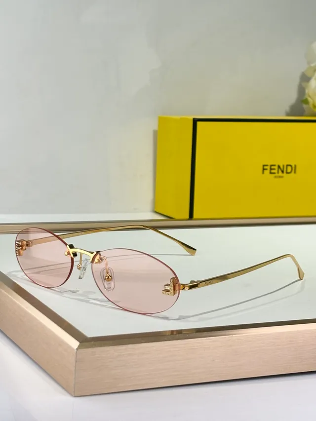 Fendi Oval Beige Brown Lens Thin Metal Frame Sunglasses 3