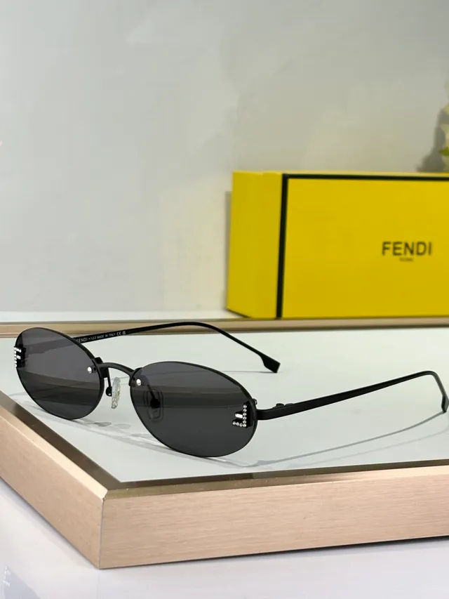 Fendi Oval Beige Brown Lens Thin Metal Frame Sunglasses 4