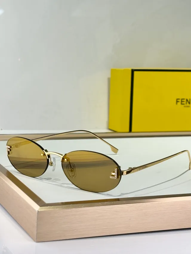 Fendi Oval Beige Brown Lens Thin Metal Frame Sunglasses 5