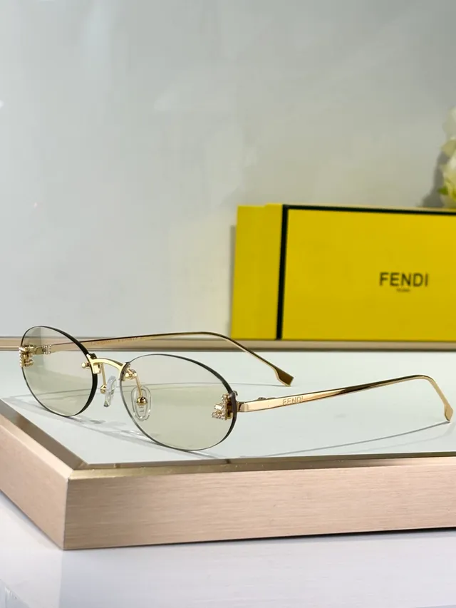 Fendi Oval Beige Brown Lens Thin Metal Frame Sunglasses 6