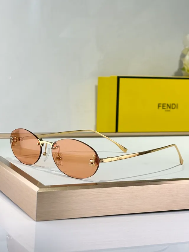 Fendi Oval Beige Brown Lens Thin Metal Frame Sunglasses 7