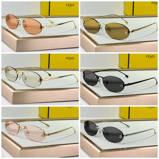 Fendi Oval Beige Brown Lens Thin Metal Frame Sunglasses 8