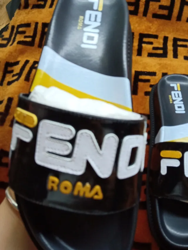Fendi Roma Logo Strap Black Slippers 3