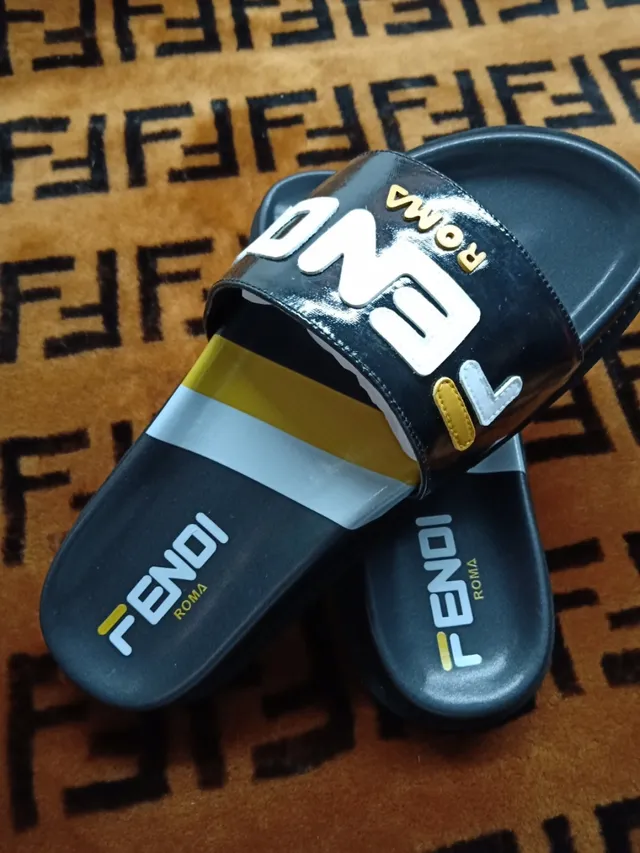 Fendi Roma Logo Strap Black Slippers 4
