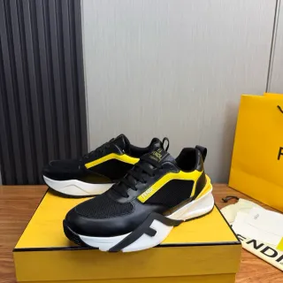 Fendi Runner 黑色和黄色厚底运动鞋