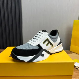 Fendi 白 黑 雕塑鞋底 混合材质鞋面 厚底运动鞋
