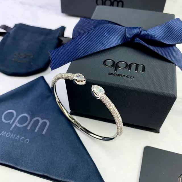 apm Monaco Pavé 泪滴形水晶银色手镯 9