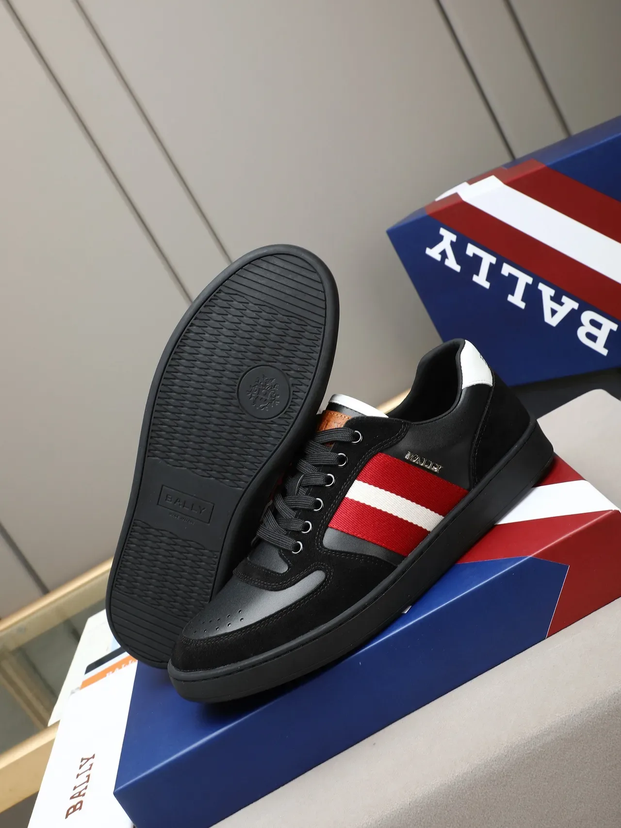 Bally Black Red Low-Top Suede-Leather Hybrid Lifestyle Sneakers 4
