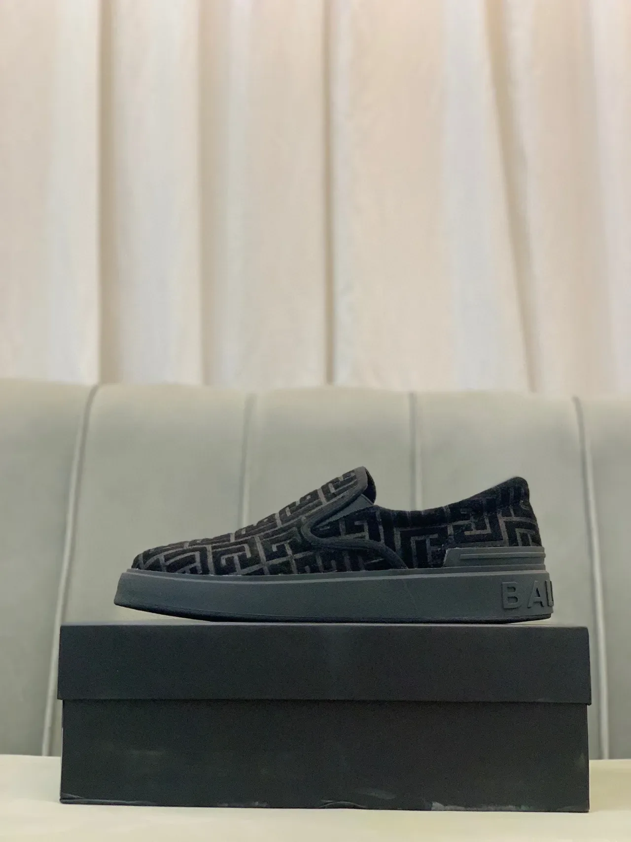 Balm Black Velvet Upper Greek Key Embossing Loafer 5