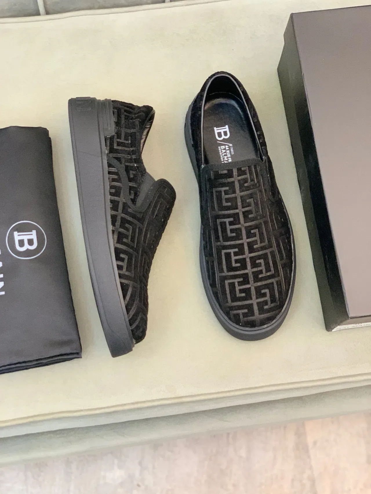 Balm Black Velvet Upper Greek Key Embossing Loafer 6