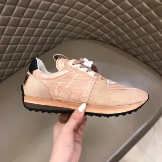 Beige and Black Mixed-Material Retro Runner Sneaker