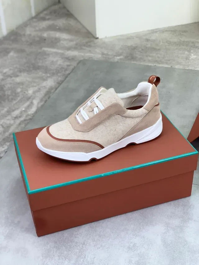 Beige and Brown Layered Suede Felt Lace-Up Lifestyle Sneaker 4