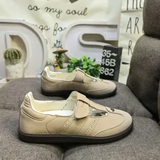 Beige Brown T-Strap Buckle Closure Perforated Side Panels Mary Jane Shoes