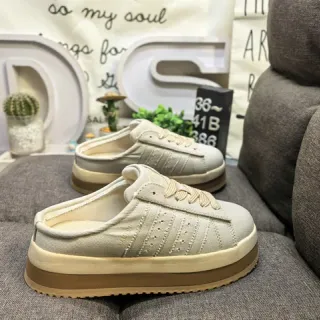 Beige Canvas Platform Mule Slip-On Casual Shoes