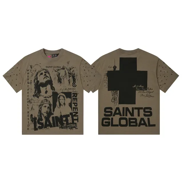 Beige Graphic-Print Studded Oversized T-Shirt 2