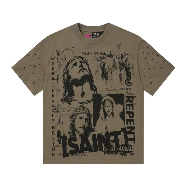 Beige Graphic-Print Studded Oversized T-Shirt 3