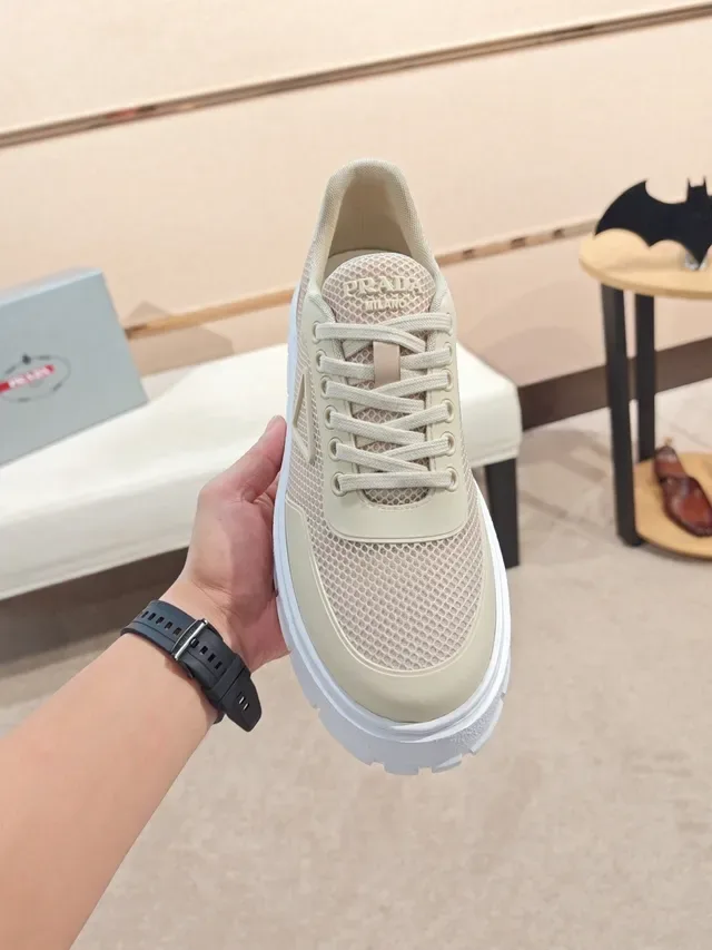 Beige Mesh and Smooth Panel Platform Sneaker 5