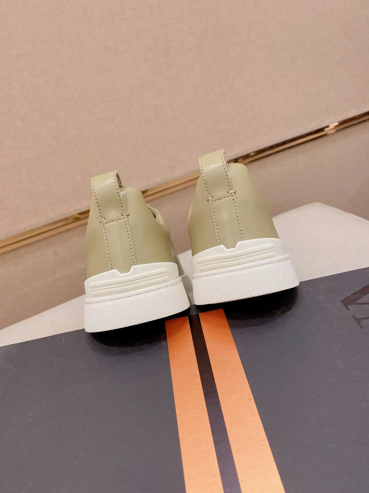 Beige White Slip-On Smooth Leather Upper Sneakers 2