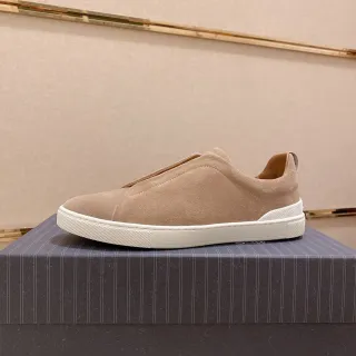 Beige White Slip-On Suede Upper Sneakers