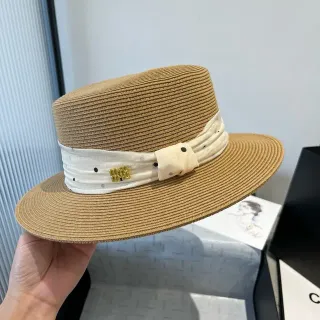 Beige White Woven Straw Polka-Dot Ribbon Band Fedora