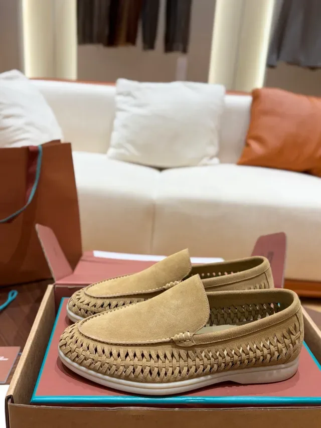 Beige White Woven Vamp Suede Upper Loafer 4