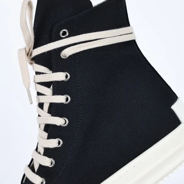 Black and Cream Canvas High-Top Platform Lifestyle Sneakers 6