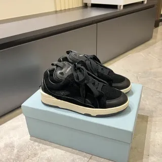Black and Off-White Suede-Mesh Lifestyle Sneakers