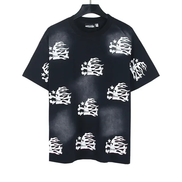 Black and White Skeleton Flame Print Oversized T-Shirt 5