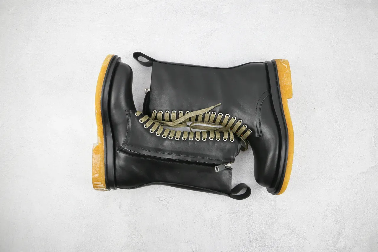 Botas de Trabalho Altas Preto Verde Exército com Cadarcos Couro Liso Superior 2