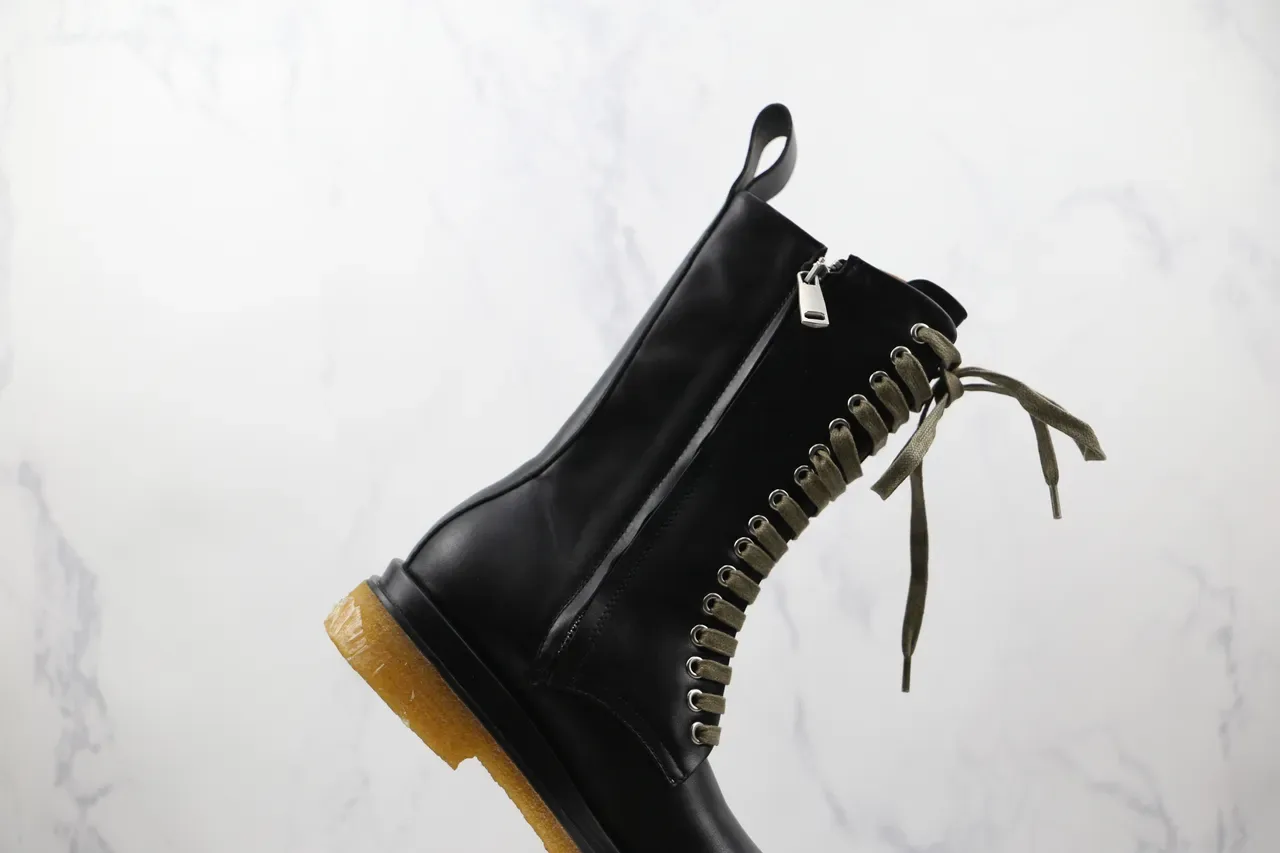 Botas de Trabalho Altas Preto Verde Exército com Cadarcos Couro Liso Superior 5
