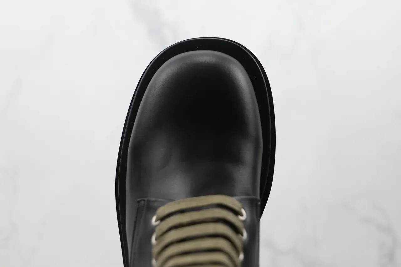 Botas de Trabalho Altas Preto Verde Exército com Cadarcos Couro Liso Superior 6