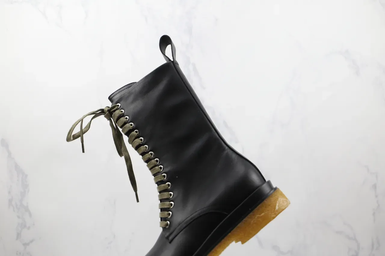 Botas de Trabalho Altas Preto Verde Exército com Cadarcos Couro Liso Superior 7