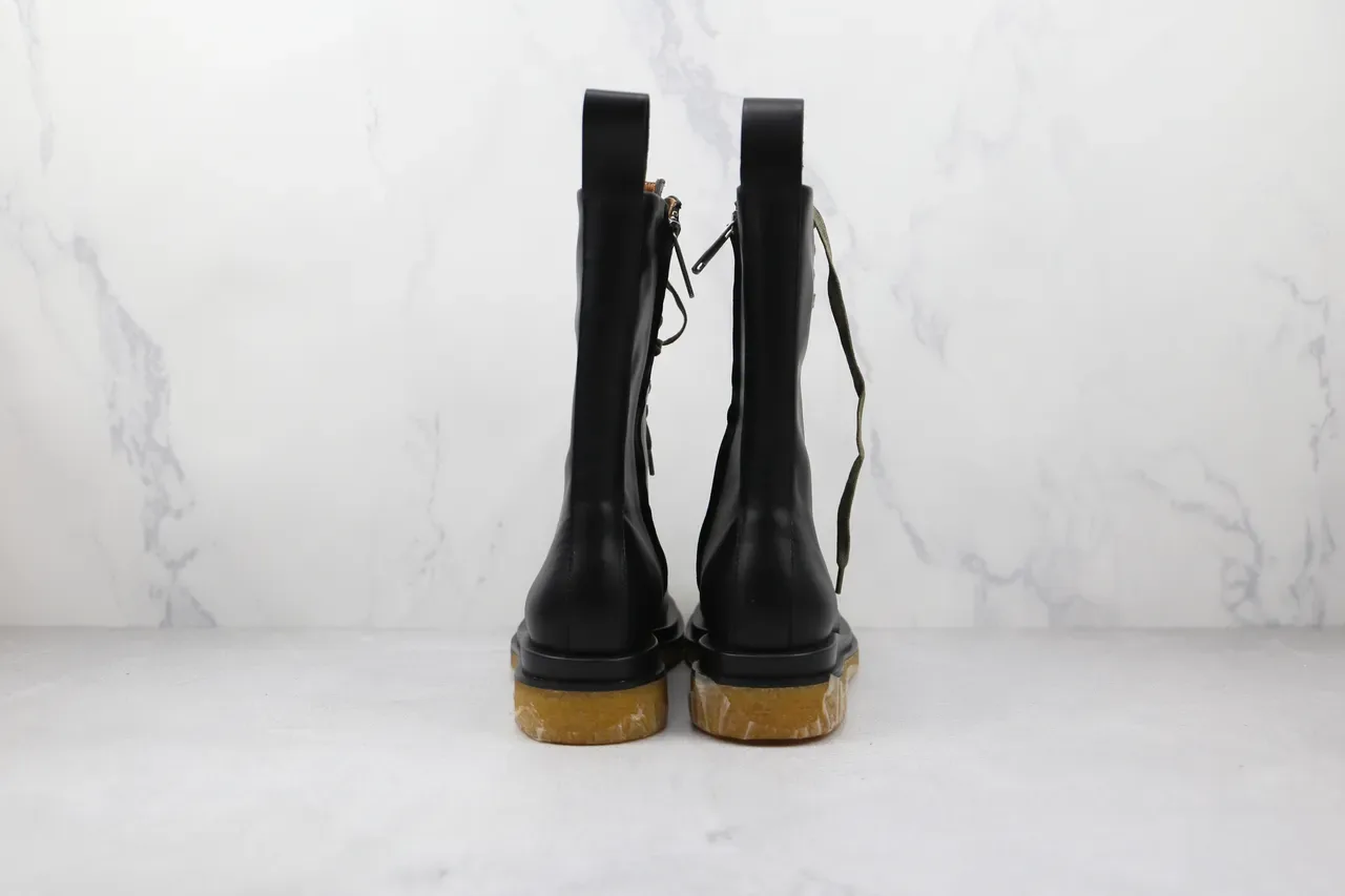 Botas de Trabalho Altas Preto Verde Exército com Cadarcos Couro Liso Superior 9