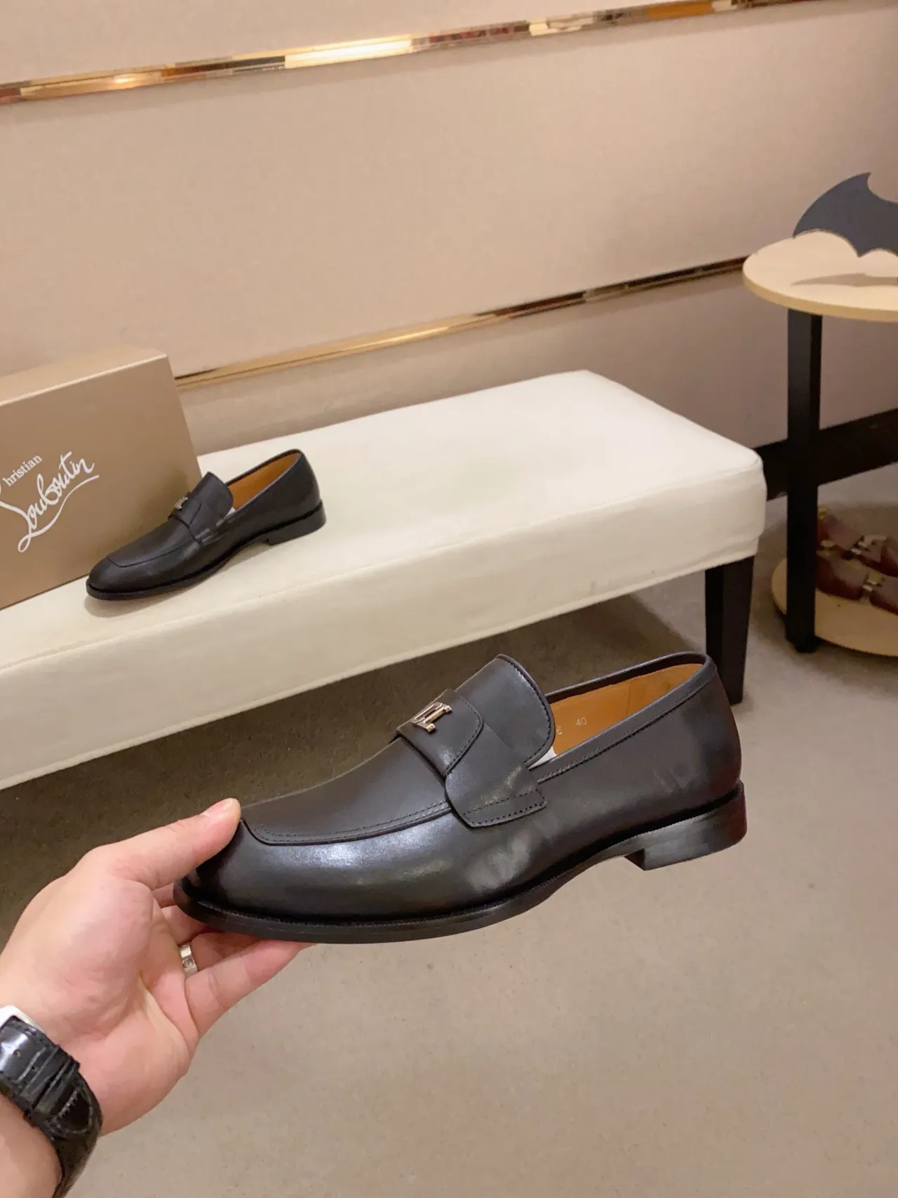Black Beige Leather Penny Loafer 3