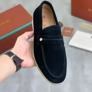 Black Beige Suede Moc-Toe Stitching Loafer