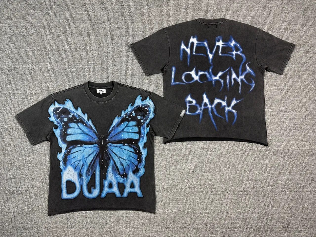 Black Blue Oversized Fit Screen-Printed Graphic T-Shirt 2